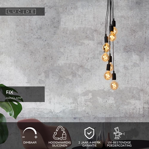 Lucide FIX - Hanglamp - 7xE27 - Zwart - USP